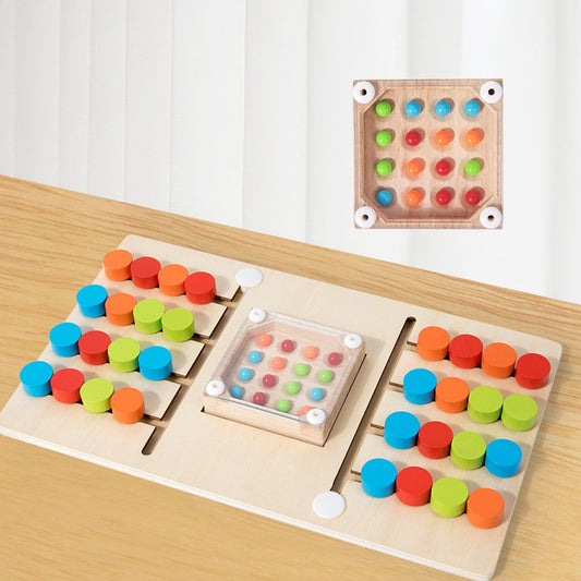 Montessori Shaking Beads Game – 4-Color Wooden Logic Toy (Double Battle Mode)