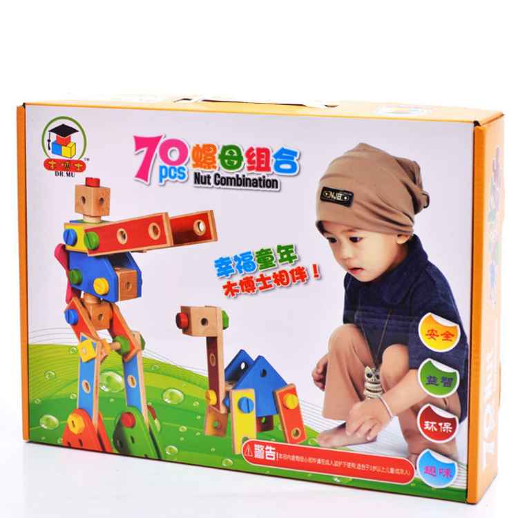Montessori Wooden Screw Assembly Game – 70 PCS DIY Cartoon Nut Combination Learning Toy