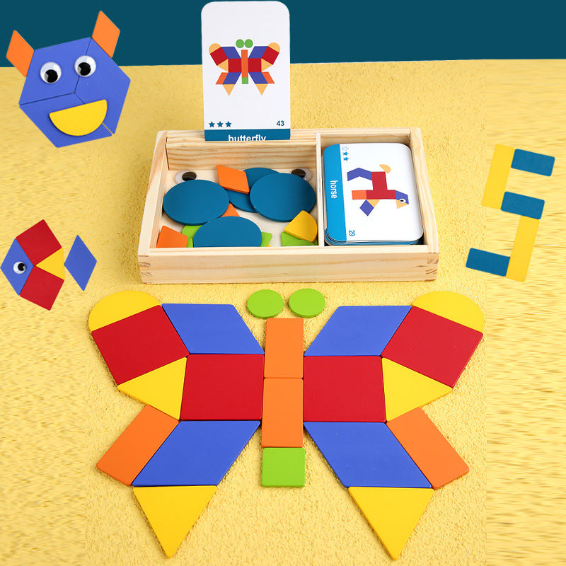 Montessori Wooden Puzzle - Geometric Shape Jigsaw for Creative Thinking