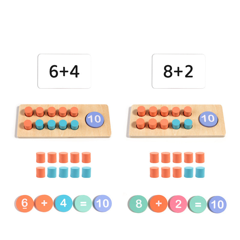 Montessori Math Learning Toy - Wooden Ten Digit Counter & Building Blocks