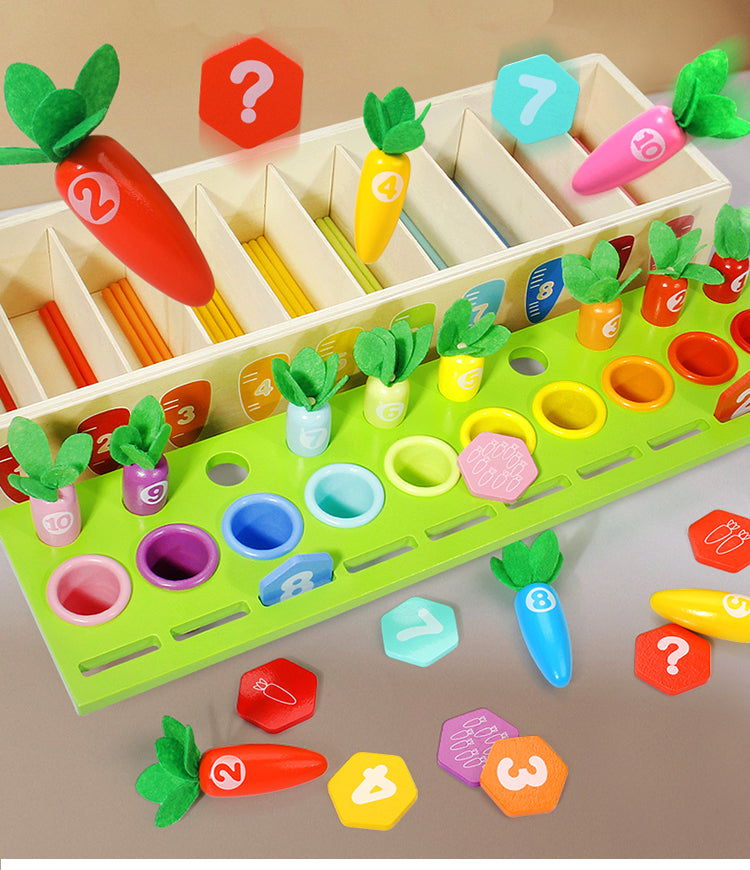 Wooden Pairing Radishes and Numbers Math Learning Set - Number Blocks & Counting Sticks with Sorting Toy
