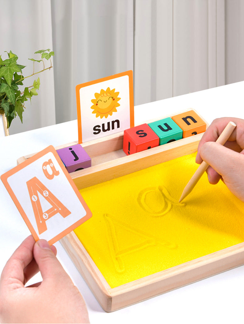 Wooden Sandbox Writing Letters Tray with Alphabet Blocks