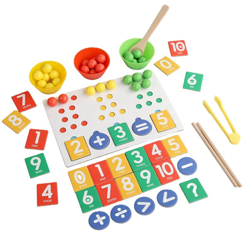 Montessori Math Learning Toy - Wooden Number Matching & Counting Bead Game