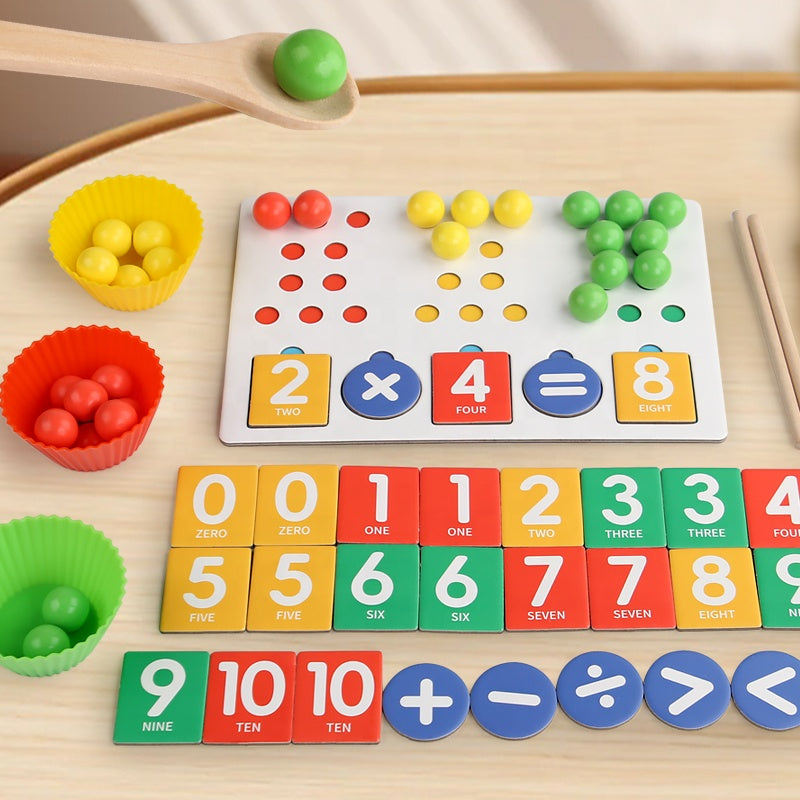 Montessori Math Learning Toy - Wooden Number Matching & Counting Bead Game