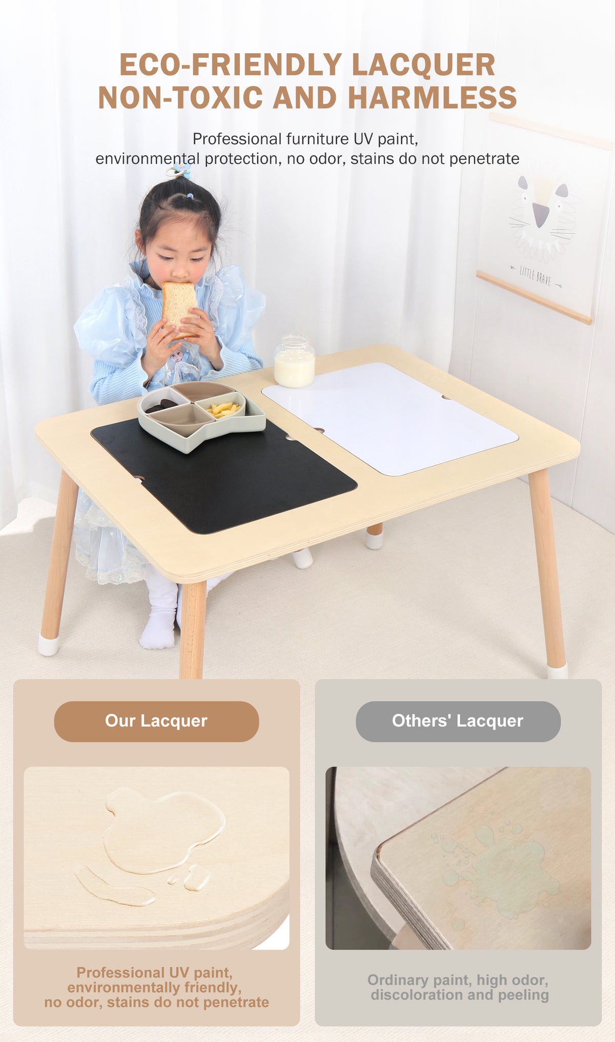 Wooden Sensory Creative Table with 3 Foldable Storage Bins and a Wooden Chair