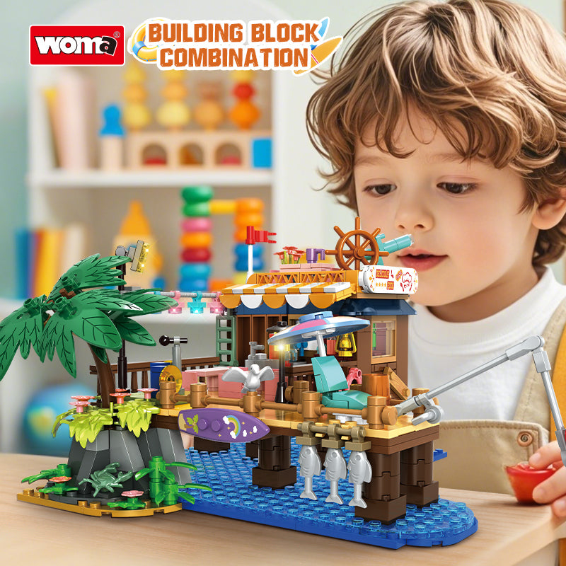 Fishing Village Cabin Building Blocks Set Construction Toy