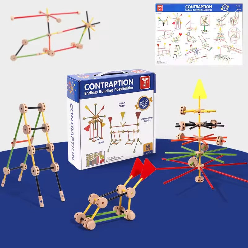 Montessori Wooden DIY Kids Contraption Building & Construction Toy - 68 PCS