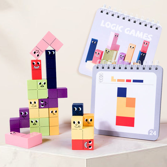 Montessori 3D Puzzle Blocks - Wooden Geometric Thinking Game for Kids