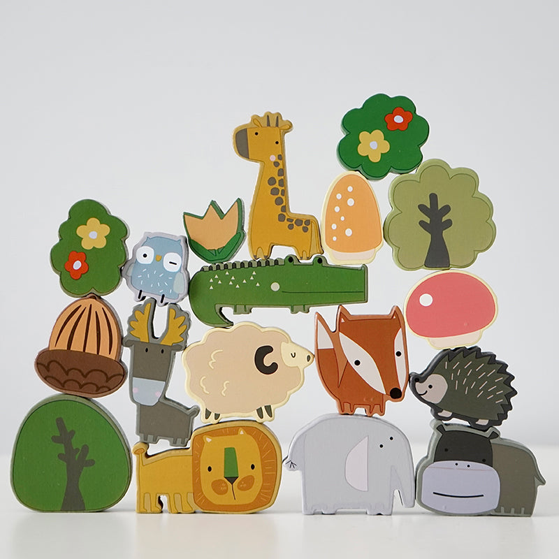 Montessori Animal Stacking Blocks - Wooden Balance Puzzle for Toddlers
