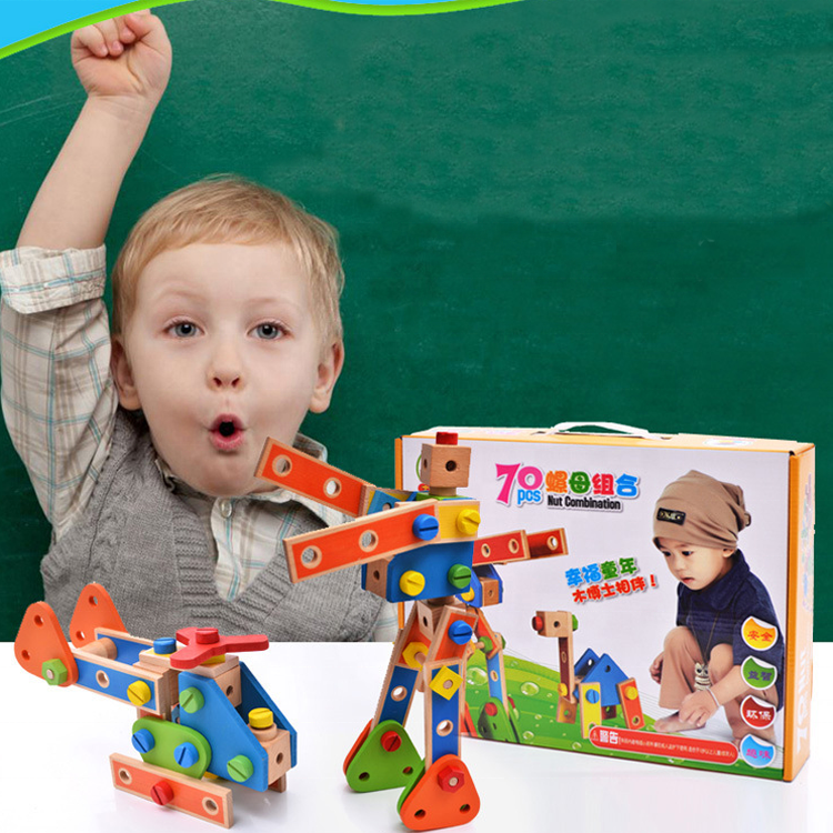 Montessori Wooden Screw Assembly Game – 70 PCS DIY Cartoon Nut Combination Learning Toy