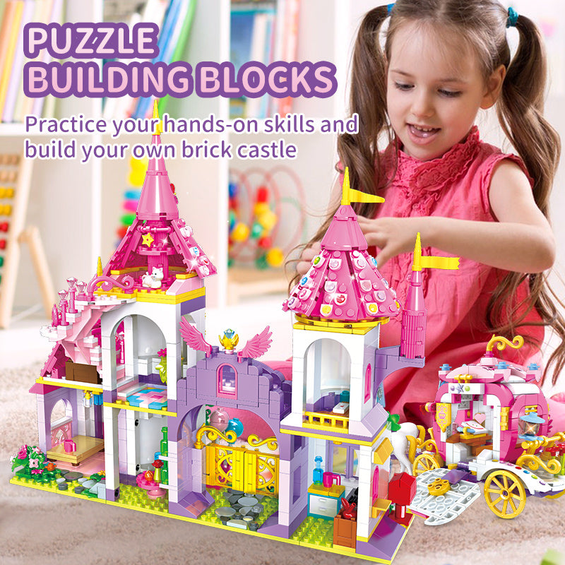 Princess Castle Carriage Educational Building Block Set Model for Girls Fairyland Play House for Children