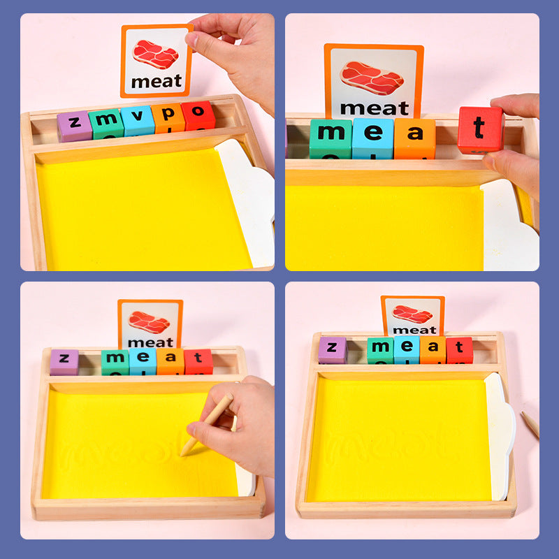Wooden Sandbox Writing Letters Tray with Alphabet Blocks