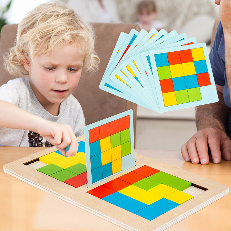 Montessori Battle Puzzle - Wooden 3D Cube Matching Game for Two