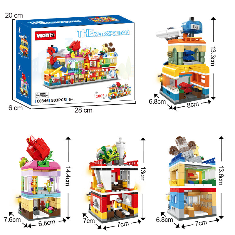 City Series Street View Construction Blocks Set Street Store Mini City Block Modern Model House Toy