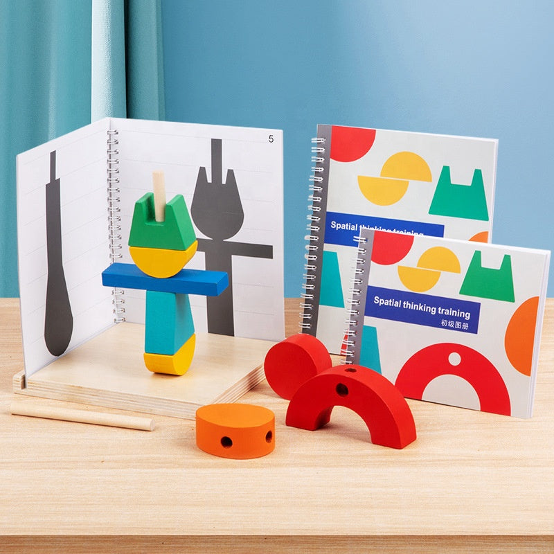 3D Wooden Space Building Blocks - Montessori Geometric Stacking Toy for Kids
