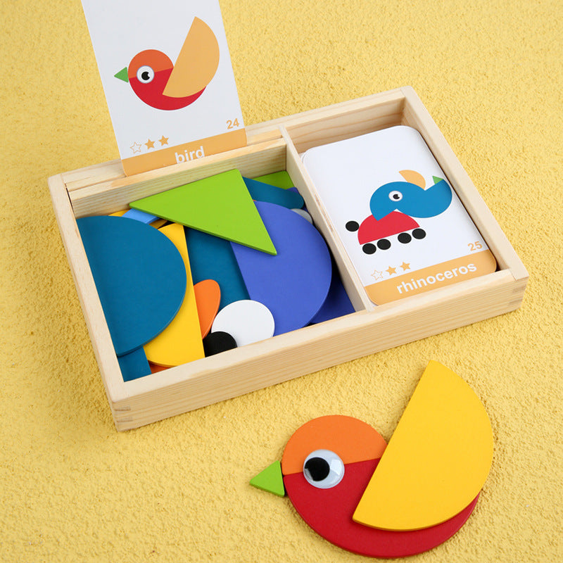 Montessori Wooden Puzzle - Geometric Shape Jigsaw for Creative Thinking