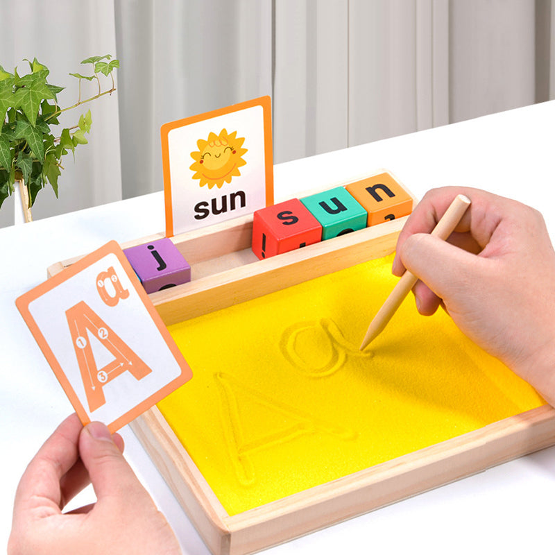 Wooden Sandbox Writing Letters Tray with Alphabet Blocks