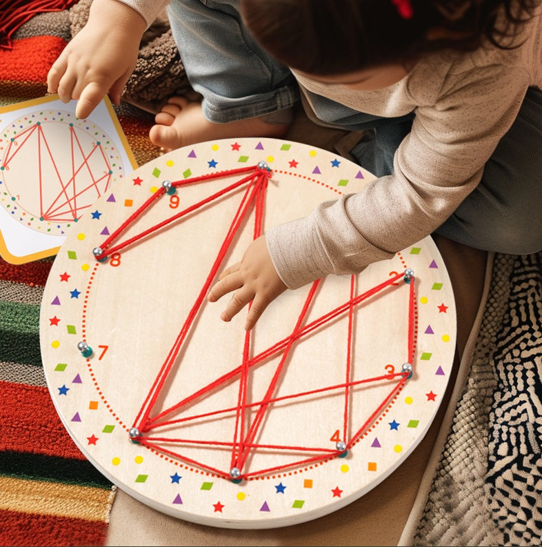 Montessori Threading Board - Wooden Nail & Rope Puzzle for Early Learning