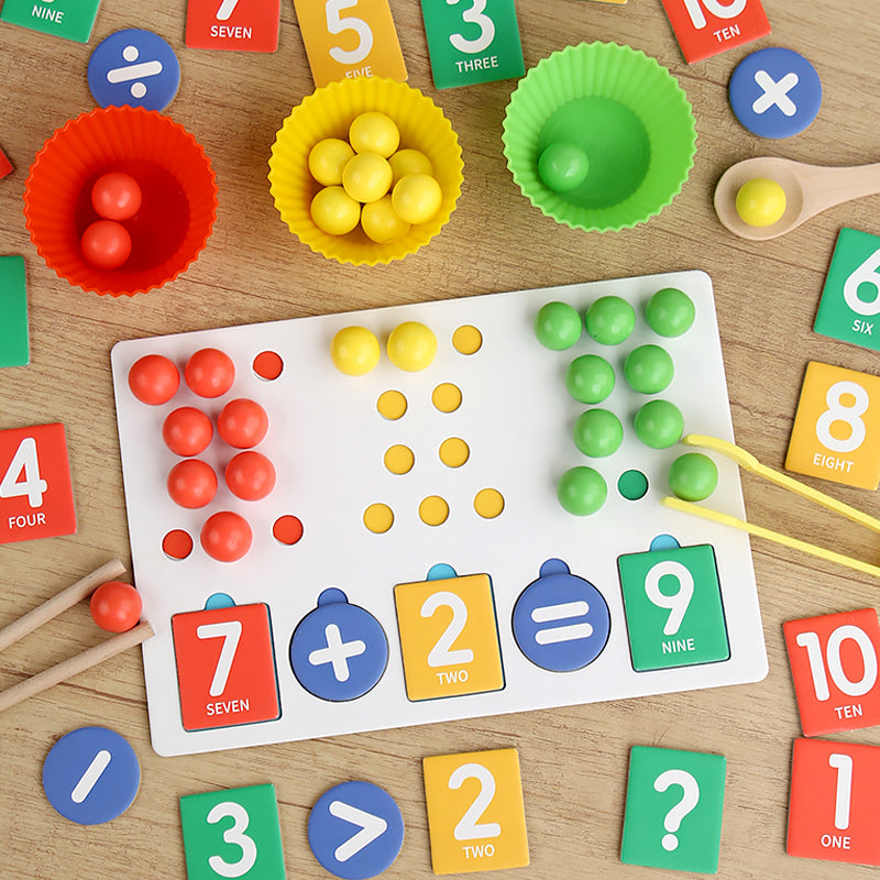 Montessori Math Learning Toy - Wooden Number Matching & Counting Bead Game