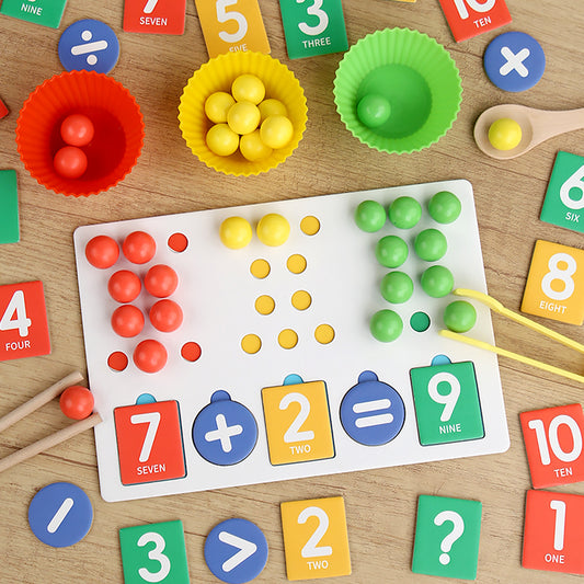 Montessori Math Learning Toy - Wooden Number Matching & Counting Bead Game