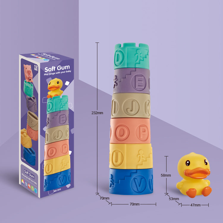 6-Layer Soft Rubber Silicon Stacked Tower Toy Set - 7 PCS