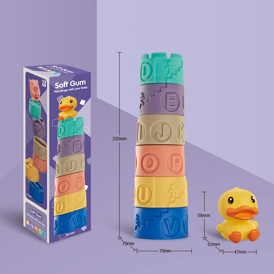 6-Layer Soft Rubber Silicon Stacked Tower Toy Set - 7 PCS