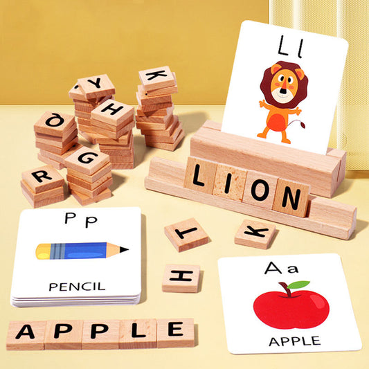 Educational Wooden Word Matching Game - Montessori Spelling Puzzle