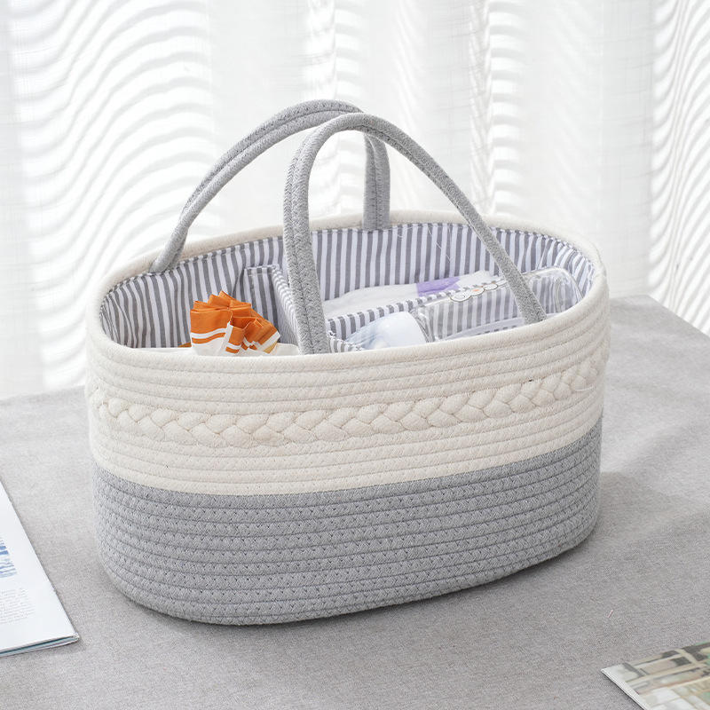 All Essential Woven Baby Diaper Caddy Organizer Cotton Rope Basket