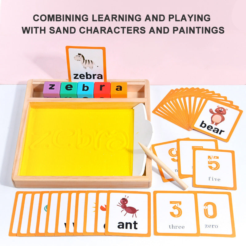 Wooden Sandbox Writing Letters Tray with Alphabet Blocks