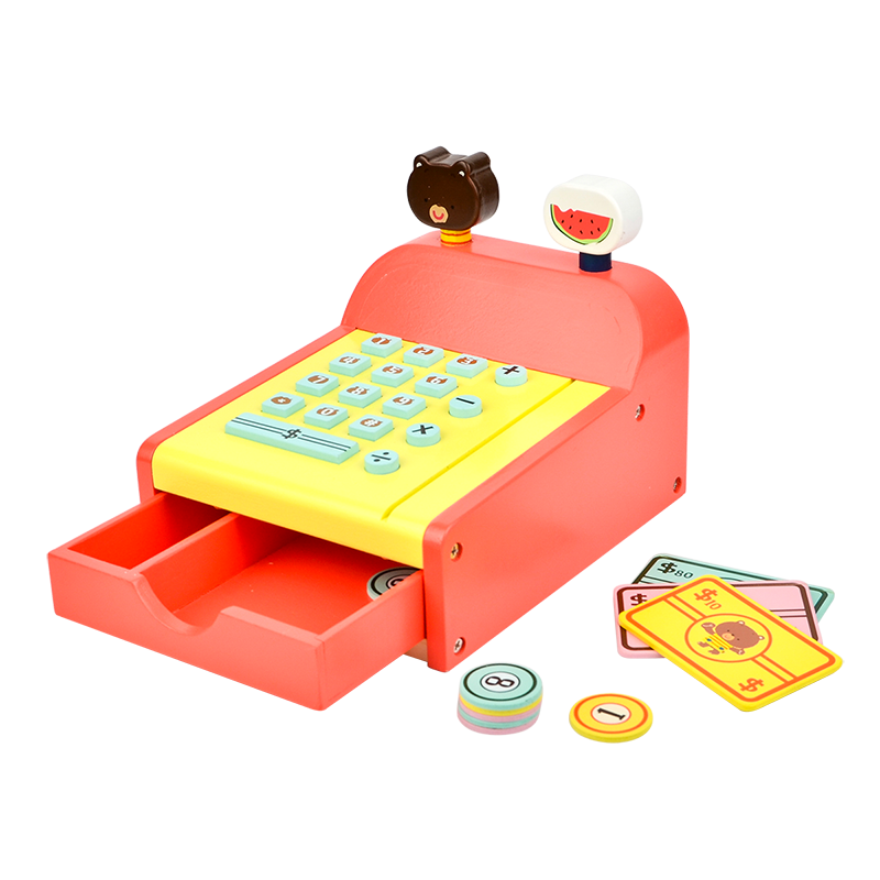Wooden Simulation Cash Register Shopping Desk Play Toy