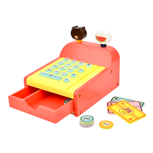 Wooden Simulation Cash Register Shopping Desk Play Toy