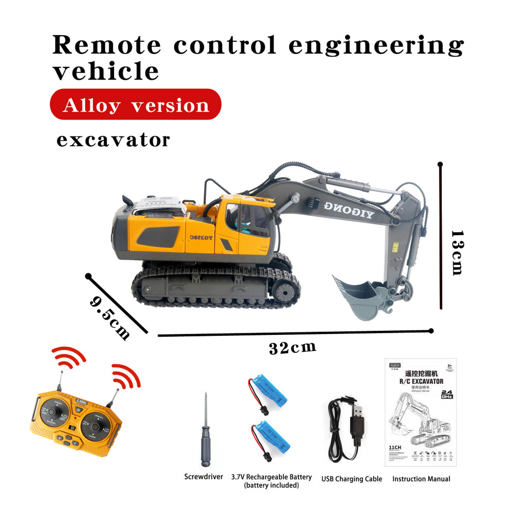 RC Excavator 9-Channel Remote Control Engineering Vehicle - Alloy Version