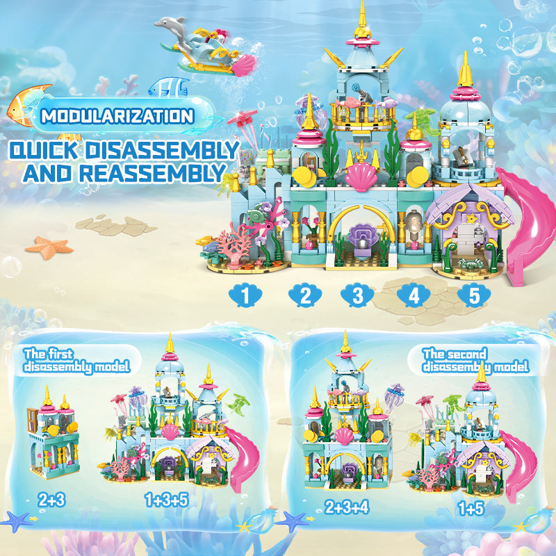 Castle High-Durable Plastic Small Sea World Particle Undersea Castle Building Blocks Model Toy for Girls