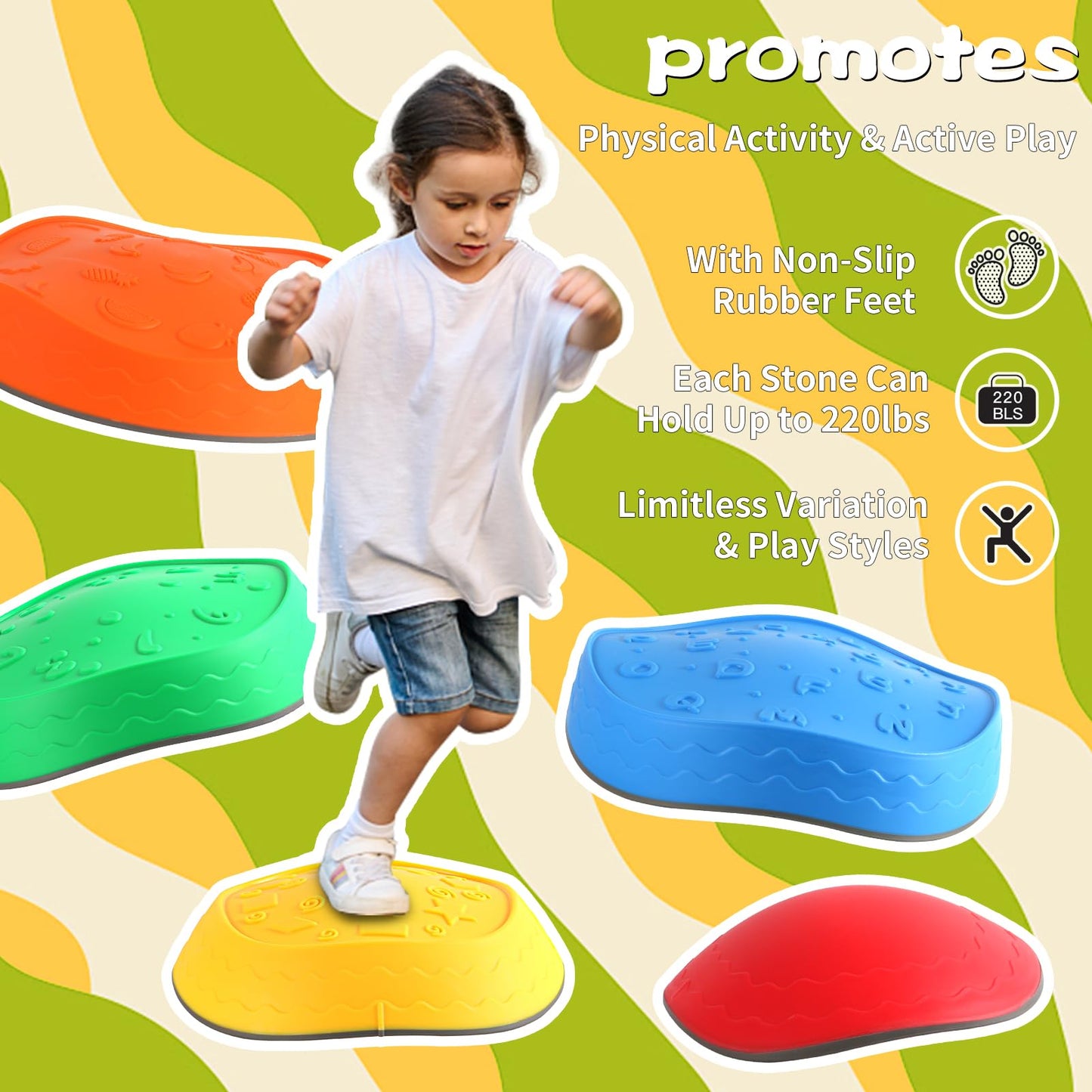 5-Piece Non-Slip Stepping Stones – Balance & Bounce Toys for Toddlers
