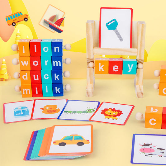 Wooden Spelling Blocks Turning Rotating Matching Letters Toy