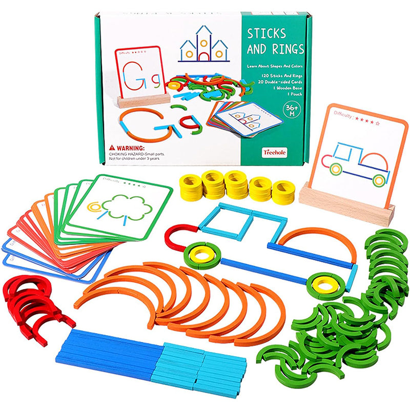 Montessori Sticks & Rings Board – 3D Wooden Puzzle for Toddlers