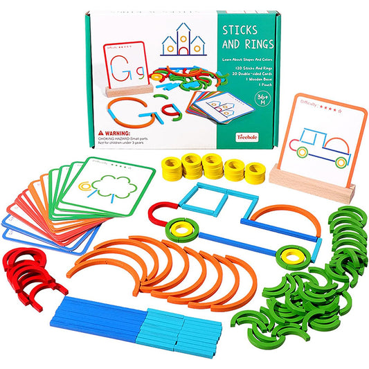 Montessori Sticks & Rings Board – 3D Wooden Puzzle for Toddlers