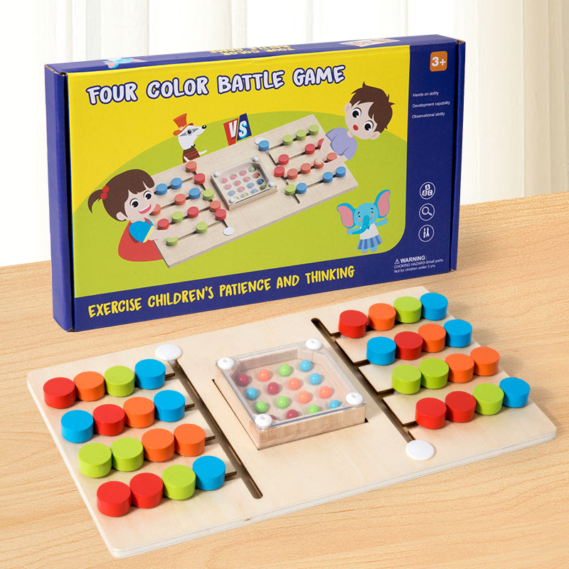 Montessori Shaking Beads Game – 4-Color Wooden Logic Toy (Double Battle Mode)