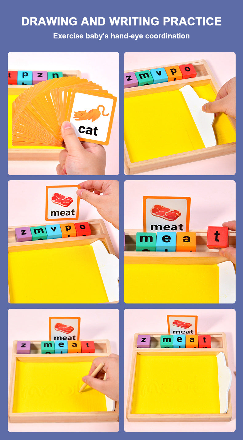 Wooden Sandbox Writing Letters Tray with Alphabet Blocks