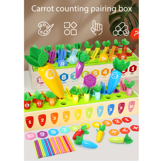 Wooden Pairing Radishes and Numbers Math Learning Set - Number Blocks & Counting Sticks with Sorting Toy
