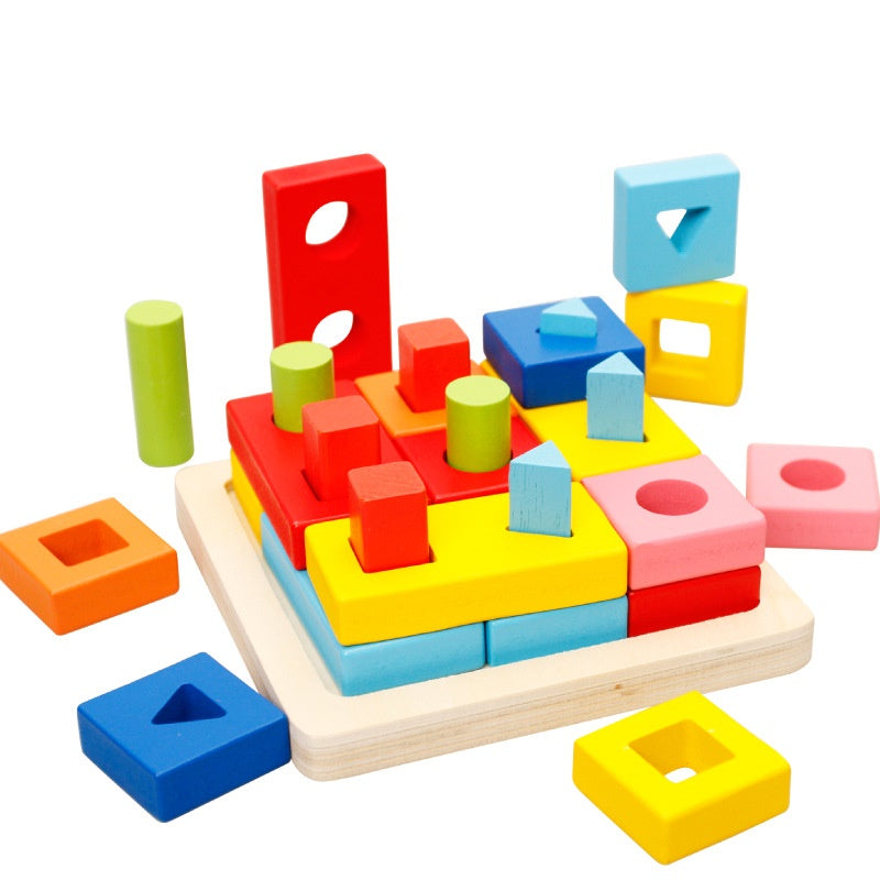 Wooden Educational Geometric Shape Sorter: Cube Puzzle and Stacking Game for Kids