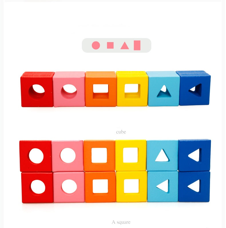 Wooden Educational Geometric Shape Sorter: Cube Puzzle and Stacking Game for Kids