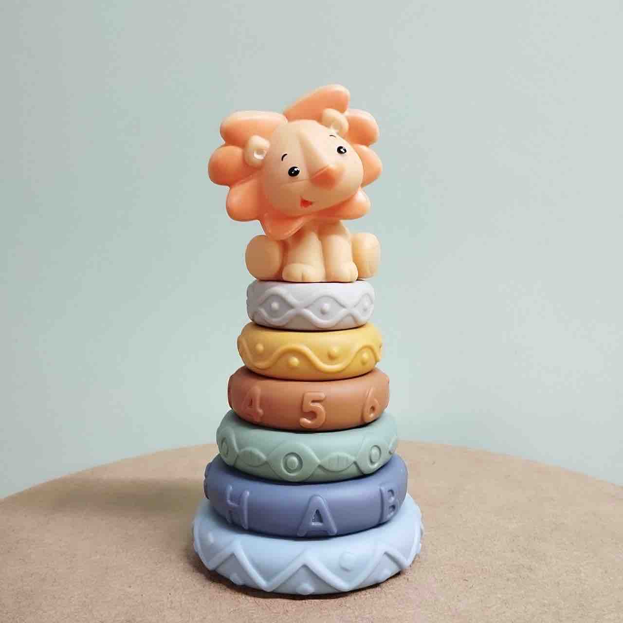 6-Layer Soft Silicone Rings Teething Stacking Tower Toy - 7 PCS