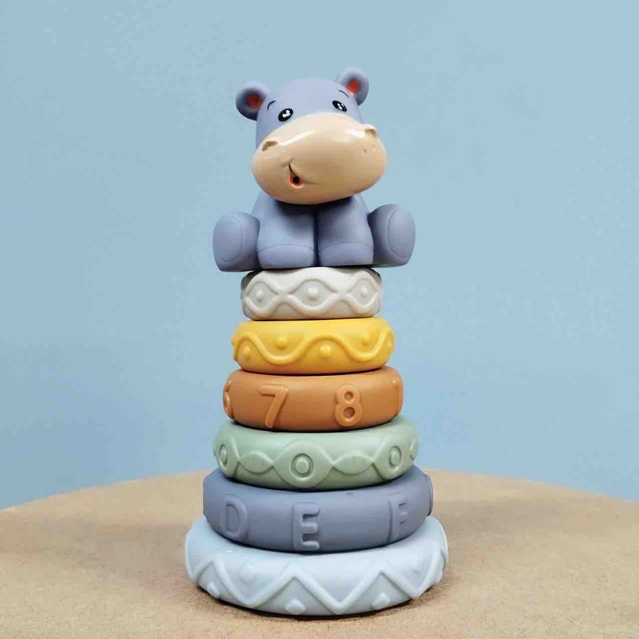 6-Layer Soft Silicone Rings Teething Stacking Tower Toy - 7 PCS