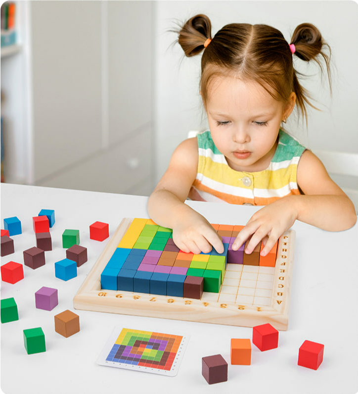 Preschool Educational Learning Set: Colorful Wooden Cubes and Building Blocks with Cards