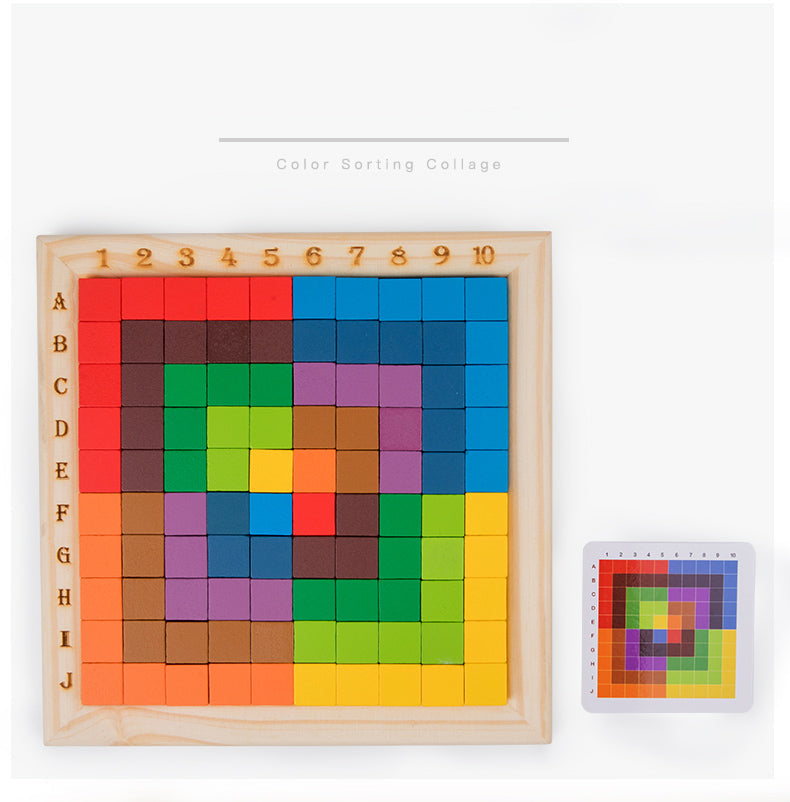 Preschool Educational Learning Set: Colorful Wooden Cubes and Building Blocks with Cards