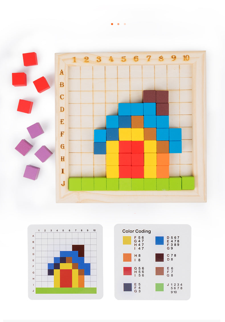 Preschool Educational Learning Set: Colorful Wooden Cubes and Building Blocks with Cards