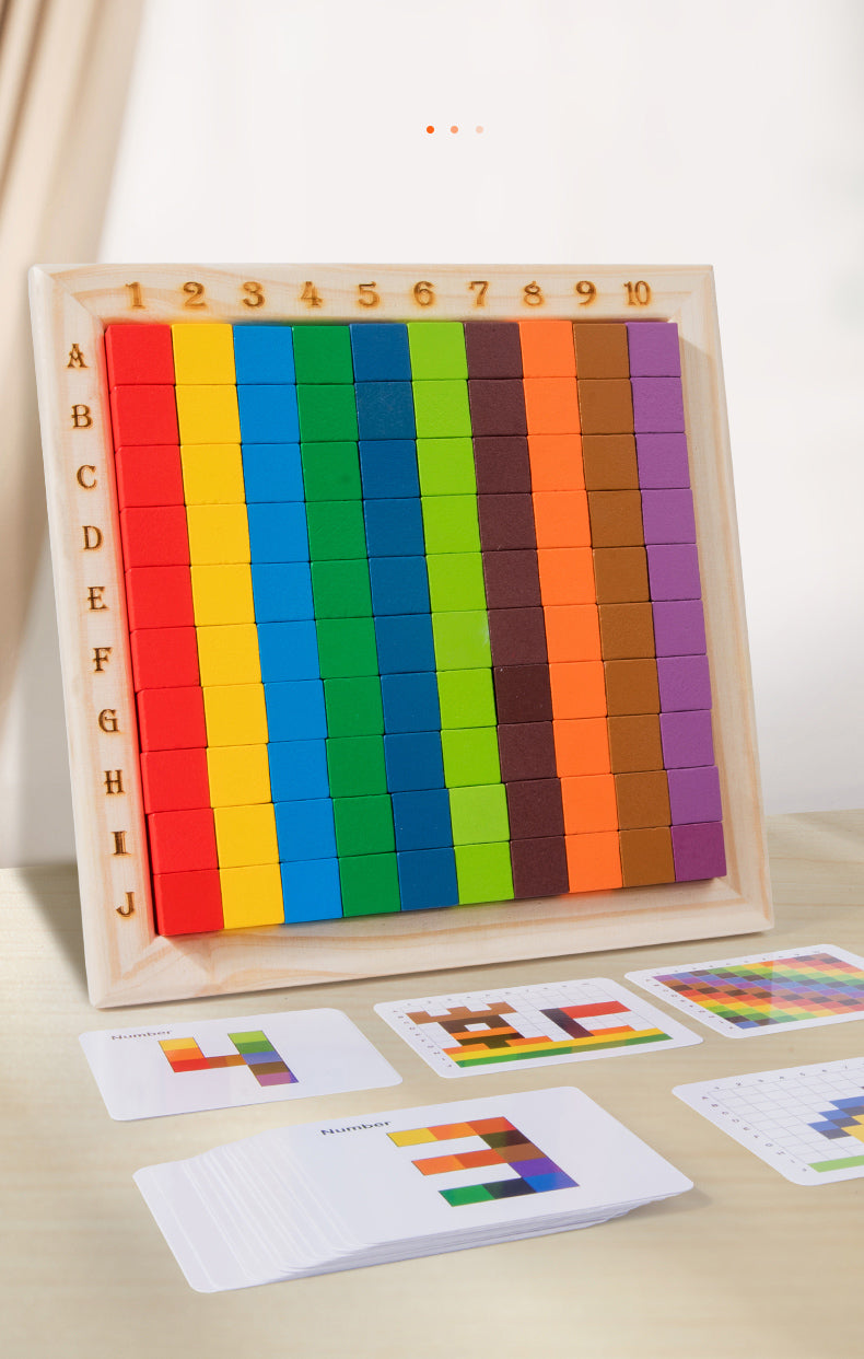 Preschool Educational Learning Set: Colorful Wooden Cubes and Building Blocks with Cards