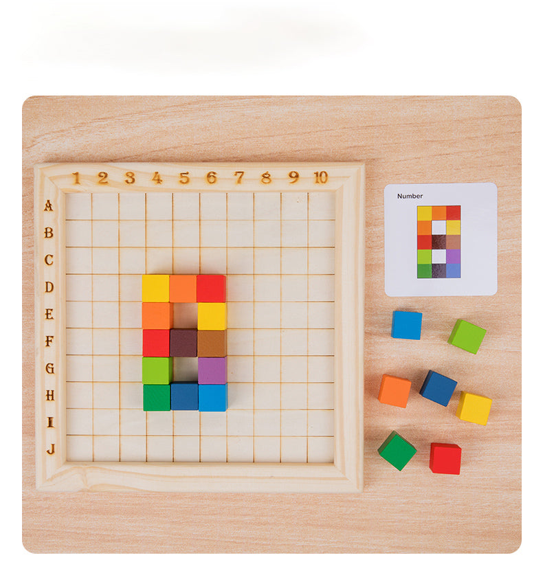 Preschool Educational Learning Set: Colorful Wooden Cubes and Building Blocks with Cards