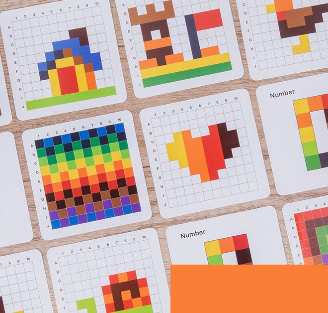 Preschool Educational Learning Set: Colorful Wooden Cubes and Building Blocks with Cards